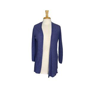 J. Jill Linen Blend Cardigan Sweater Womens Small Open Front Lagem Majestic Blue
